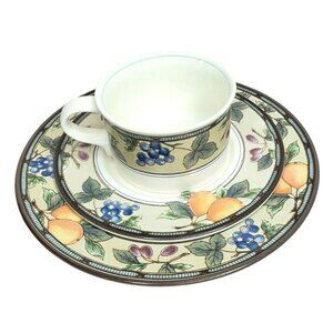 Mikasa Intaglio CAC29 Garden Harvest 3Pc Teacup Saucer And Bread Plate Set